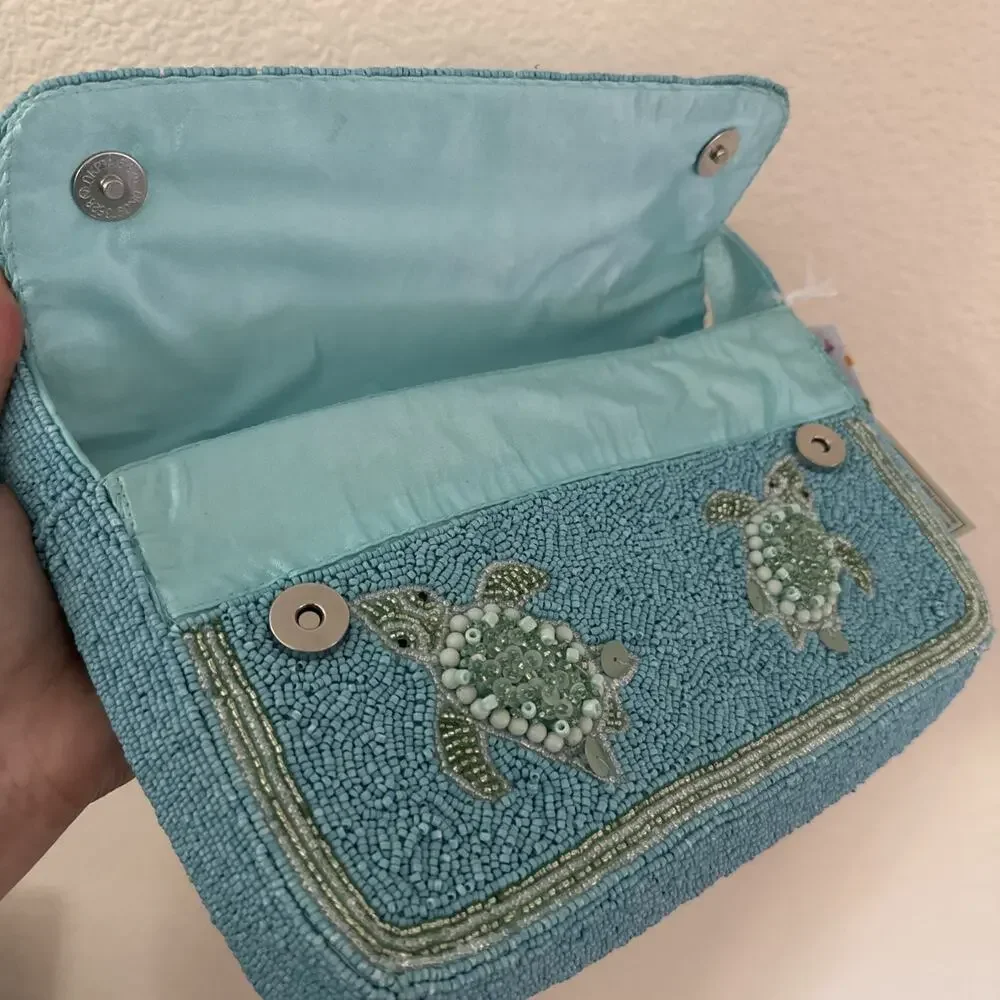 Handmade Turquoise Turtle Viral Beaded Bag RARE Shoulder Bag